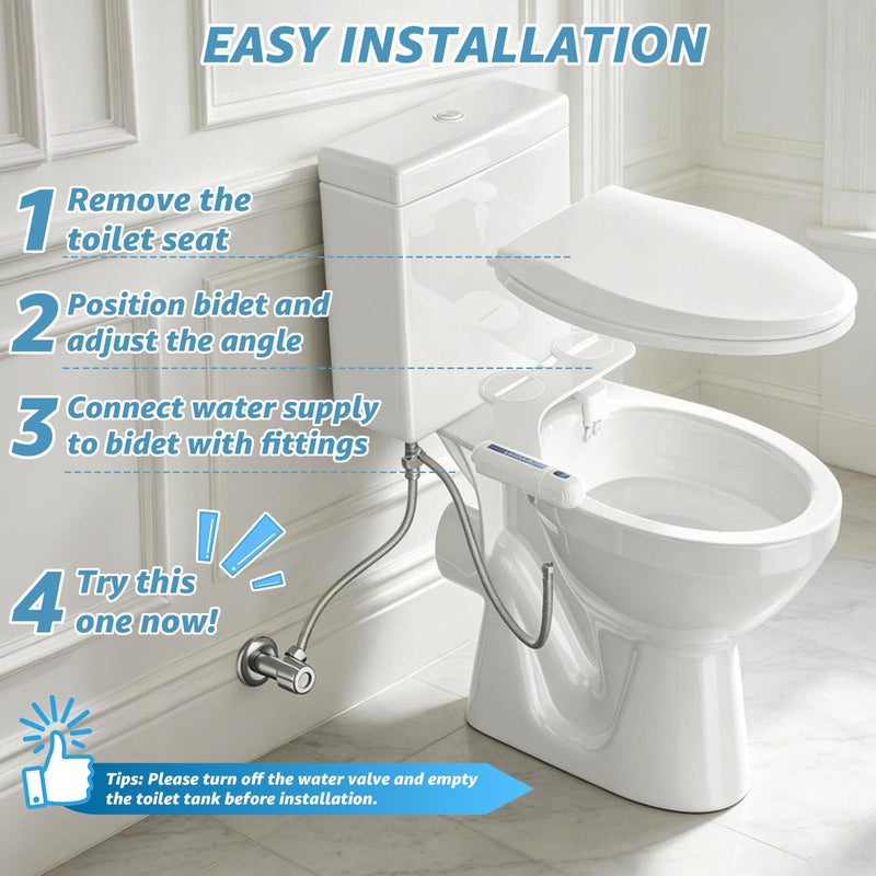 Huttdmel Ultra-Slim Bidet Attachment for Toilet, Non-Electric Dual Nozzle (Rear & Feminine Wash), Adjustable Fresh Cold Water Pressure, Stainless Steel Inlet, Easy to Install(Blue & White) Blue