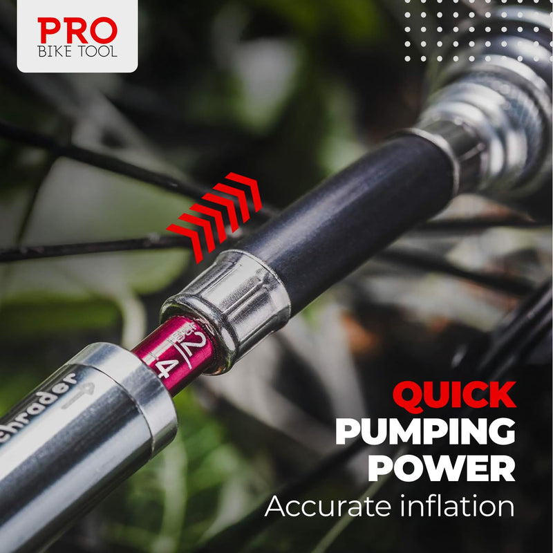Pro Bike Tool Mini Bike Pump - Compact and Portable Bicycle Tire Pump for Fast Inflation - Compatible with Presta and Schrader Valves - Lightweight and Durable Design - Essential Bicycle Accessories Titanium Mini pump with gauge