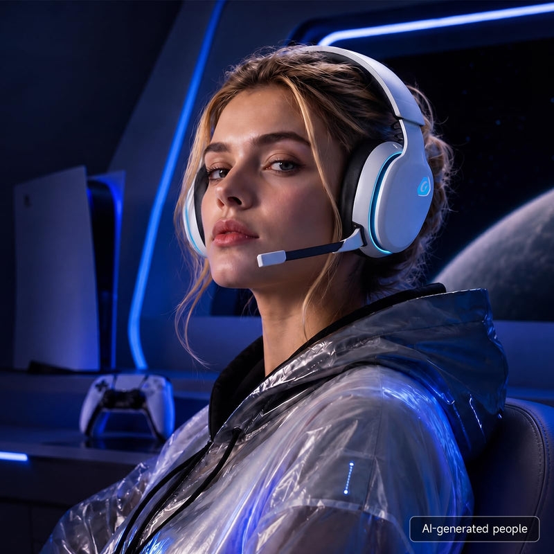 AOC 2.4GHz Wireless Gaming Headset for PS5, PS4, PC, Switch, 45Hr, White | Bluetooth 6.0 Gaming Headphones with Noise Canceling Mic, 7.1 Virtual Surround, Great for Fortnite & Call of Duty/FPS Gamers