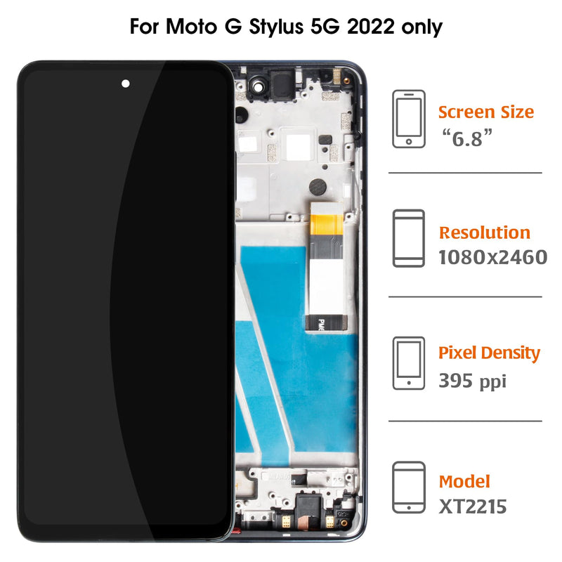 for Motorola Moto G Stylus 5G 2022 6.8" LCD with Steel Blue Frame Screen Replacement LCD Display Touch Digitizer Screen Assembly XT2215-1 XT2215-4 XT2215-2 with Repair Tools