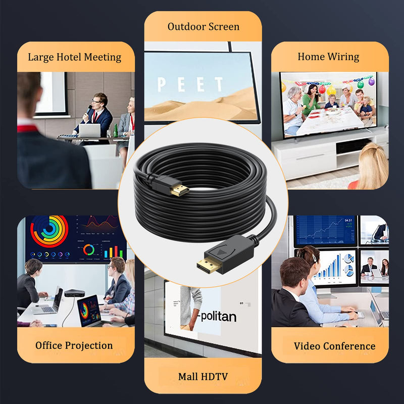 DisplayPort to HDMI Cable 30FT 4K, Display Port DP to HDMI Cable Adapter Male to Male DP to HDMI Cord 4K@30Hz, 2K, 1080P for Long Distances, HDTV, Monitor, Projector (30 Feet, 9.14M) 1