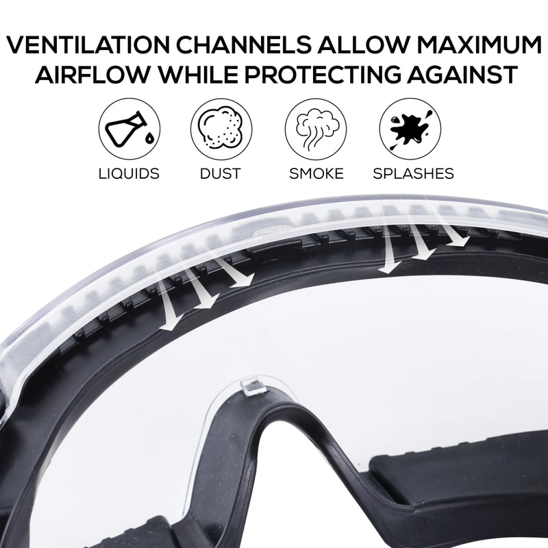 BISON LIFE SplashPro, Safety Goggles Over Glasses, ANSI Z87.1 Anti-Fog Safety Goggles, Impact & Scratch Resistant, Eye Protection Over Prescription Glasses, Adjustable Strap, Lab & Work Goggles