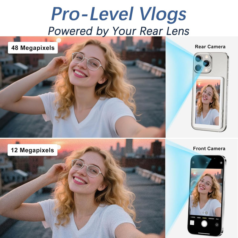 Wireless Magnetic Selfie Monitor Screen for iPhone 16 & older & Android | Bluetooth Remote Control; 1800mAh; Up to 3 Hours Runtime (Not for Google Pixel)