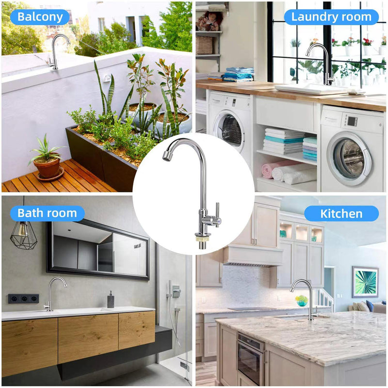 Cold Water Faucet Only, High Arc Single Handle One Hole Cold Faucet with Water Supply Hose for Kitchen Bar Outdoor
