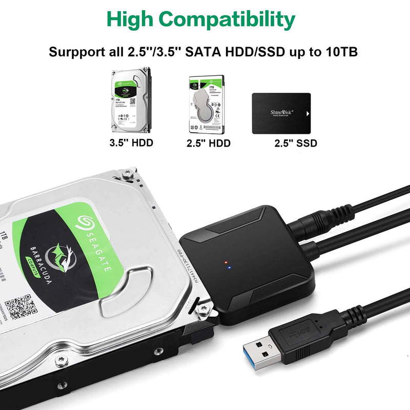 SATA to USB 3.0 Adapter, External Hard Drive Converter Cable for 2.5" 3.5" HDD, SSD with Power Supply for SATA 3.5 SSD HDD