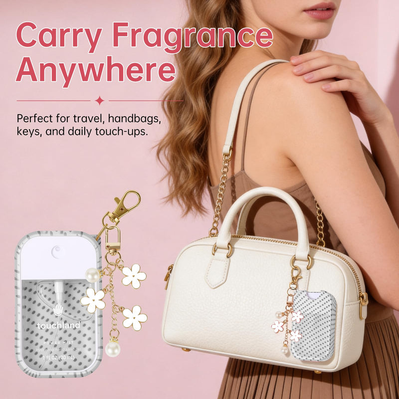 TPU Case for Touchland Hand Sanitizer Spray Mist 1 oz,Cute Polka Dot Cover with Flower keychain (Polka Dot White) Polka Dot White