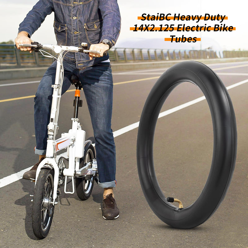 Heavy-Duty 14 x 2.125 Inner Tube 14 Inch Electric Bike Tubes with Angled Valve Stem for Replacement Electric Scooters and E-Bike Tire Tube 2 Packs