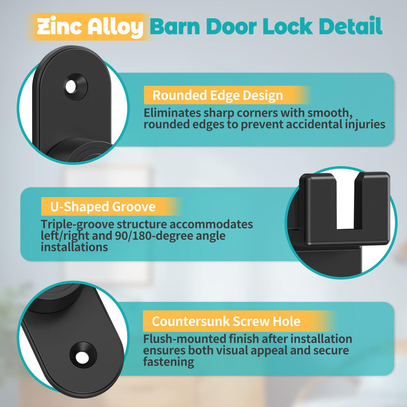 90/180 Degree Barn Door Lock, Zinc Alloy Flip Gate Latches Hardware for Bathroom, Bedroom, Fence, Garage, Cabinet, Outdoor – Home Security & Privacy Sliding Door Latch Lock (Black-2PCS) Black-2PCS