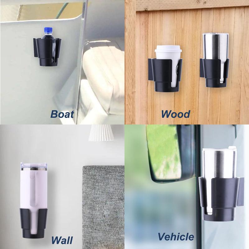 Universal Large Cup Holder Wall Mount, Heavy Duty Plastic Drink Holder for Boat Car Truck RV Bus Tractor Wall Wood, Vertical or Horizontal Mount, Fit Most Cups, Bottles, Cans, Tumblers Black Pack of 1