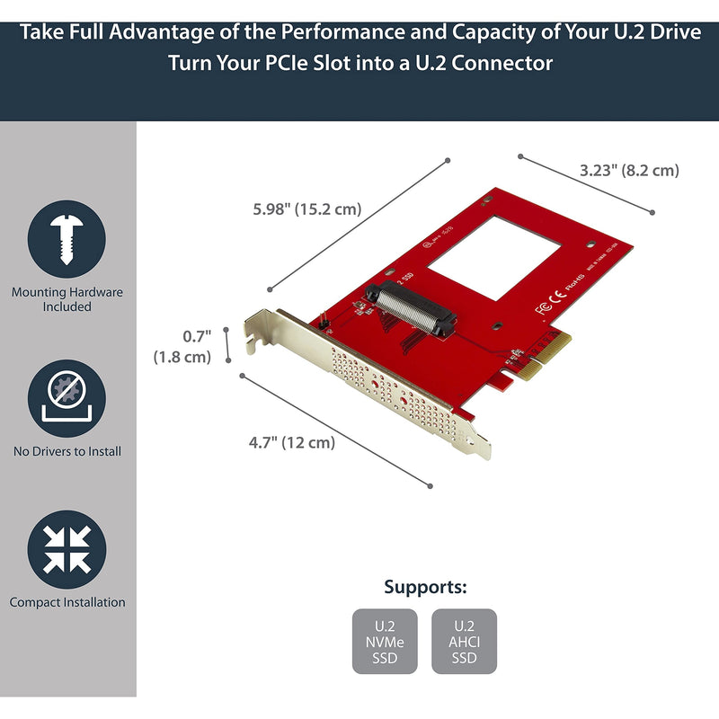StarTech.com U.2 to PCIe Adapter - x4 PCIe - For 2.5" U.2 NVMe SSD - SFF-8639 PCIe Adapter - U.2 SSD - PCIe SSD - U.2 drive (PEX4SFF8639)
