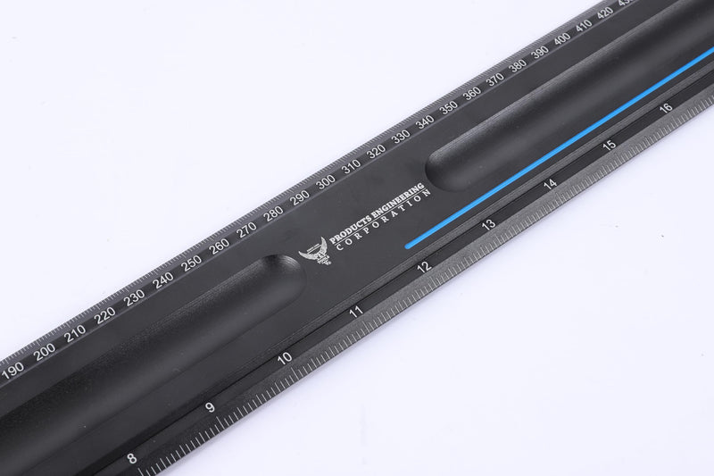 PEC Tools 24" Woodworking Ruler with Hook Stop, Laser-Etched Layout Tool, 600mm Precision Aluminum Hook Ruler 24-Inch Ruler