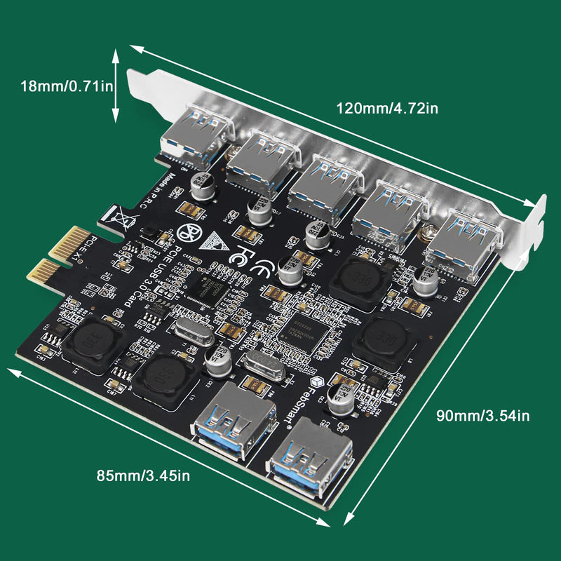 7-Ports Superspeed 5Gbps PCIE USB 3.0 Expansion Card for Windows 11, 10, 8.x, 7, Vista, XP Desktop PCs, Built in FebSmart Self-Powered Technology, No Need Additional Power Supply (FS-U7-Pro) FS-U7-Pro