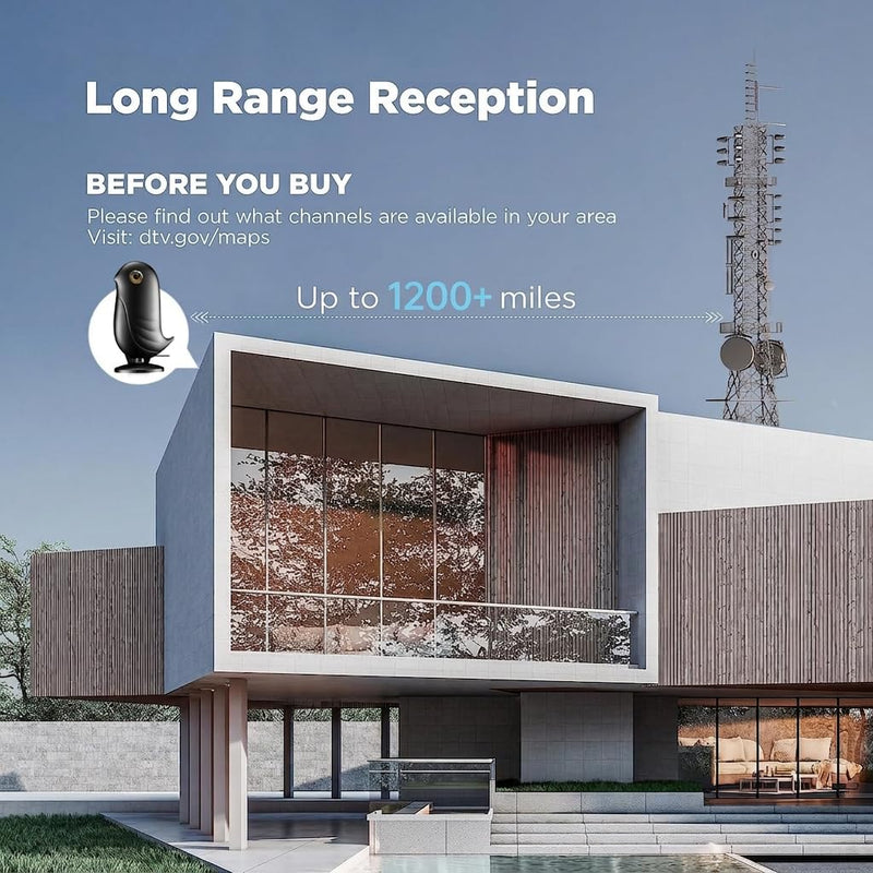 TV Antenna Indoor Long Range 1200+ Miles, Digital HD Antenna with Signal Booster & Smart Chip, Supports 4K 1080P Local Channels for Smart/Older TV, 18ft Cable
