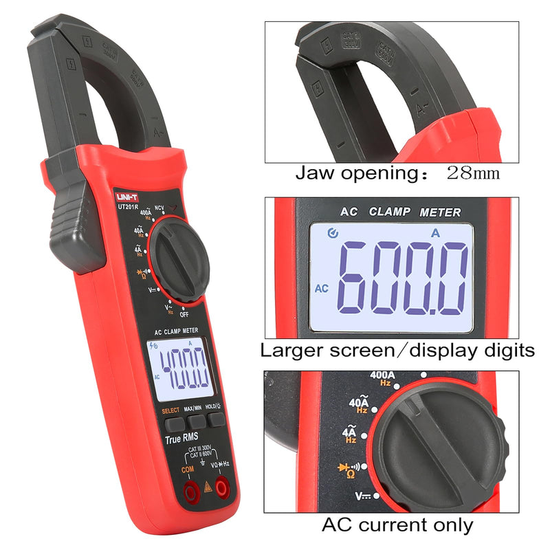 UNI-T UT201R Digital Clamp Meter 4000 Counts Multimeter Auto Range True RMS Clamp Meter DC Current Meter