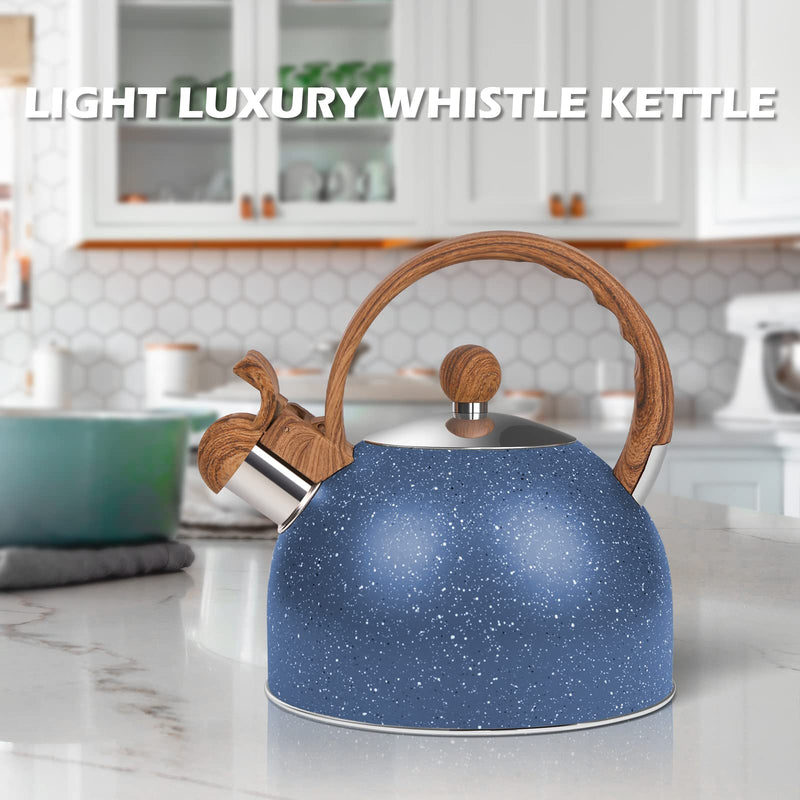Whistling Tea Kettle for Stovetop, 2.6 Quart Stainless Steel Water Teapot Boilers for Stovetops, Induction Stone Kettle with Loud Whistle - Perfect for Preparing Hot Water, Coffee,Milk (Blue) Blue