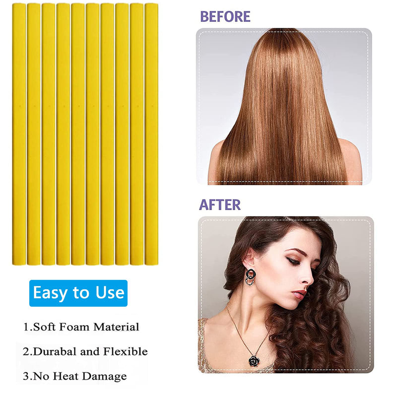30 Pcs Flexible Curling Rods, Twist Foam Hair Curlers No Heat Soft Roller, Rollers Heatless for Long Medium Short Tool Perfect Salon Styling, yellow, pink, purple