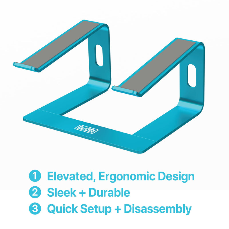 BLACK+DECKER Laptop Stand for Computer Desk, Ergonomic Laptop Stand for Desk, Lap top Riser Compatible with Macbook Notebook, Lap top Holder, Durable Aluminum Computer Riser Accessories, LochNess Blue Loch Ness