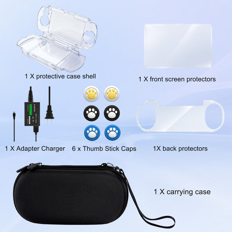 Accessories Kit for PS Vita 2000, Carrying Case for PSV Slim, Protective Case, Front and Back Screen Protectors, and 6Pcs Thumb Grip Caps for PS Vita Slim
