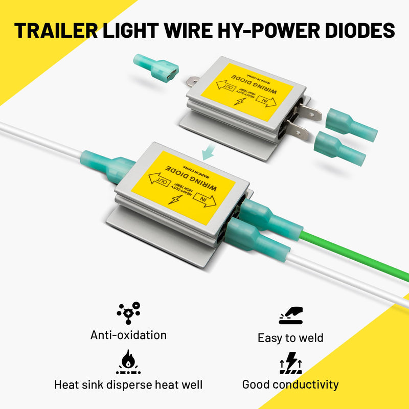 Oyviny Hy-Power Diode, 2 Input 1 Output Trailer Light Wire Diodes Spade Towed Vehicle Diodes Kit, Tail Light Isolating Diodes for Motorhome Trailer