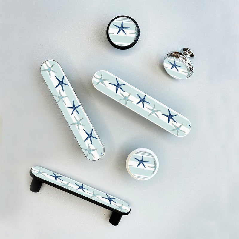 4 Pack Blue Starfish Cabinet Pull 3-3/4 Inch (96 mm) Center to Center White Cabinet Handles Unique Drawer Pull Bathroom Drawer Handle Kitchen Cabinet Hardware