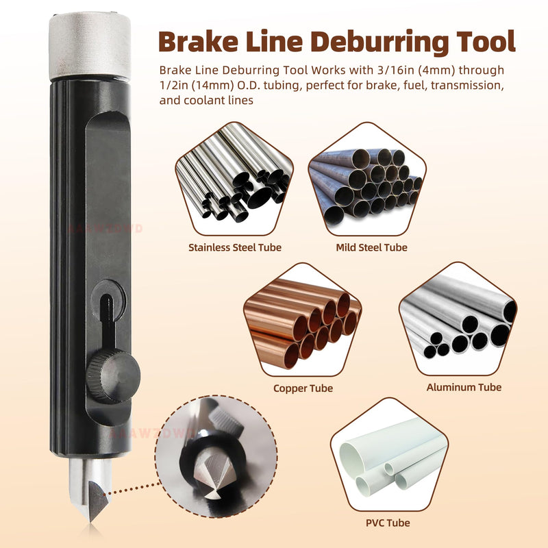 Brake Line Deburring Tool,Rimming & Deburring Tool for 3/16" to 1/2" Brake Line Tubing Deburring Tool,Fuel and Coolant Lines Hand Tools