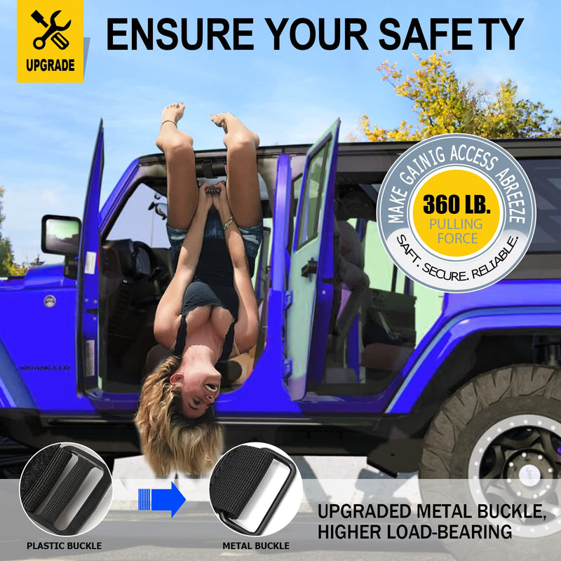 moveland 2 Pack Grab Handle Set Compatible with Jeep Wrangler TJ YJ JK, Easy-to-Fit 3 Straps Design for 1955-2023 Models (Black) Standard 2-Pack Black