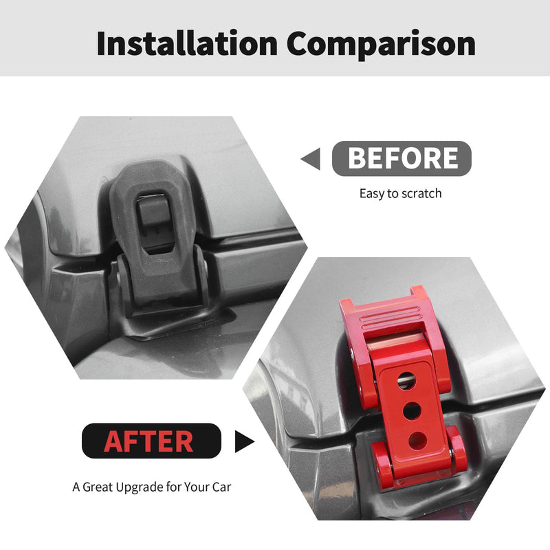 Hood Latches Hood Lock Catch Latches Kit Aluminum Alloy Stainless Steel for Jeep Wrangler JK JKU JL JLU & Gladiator JT 2007-2024,Red Red