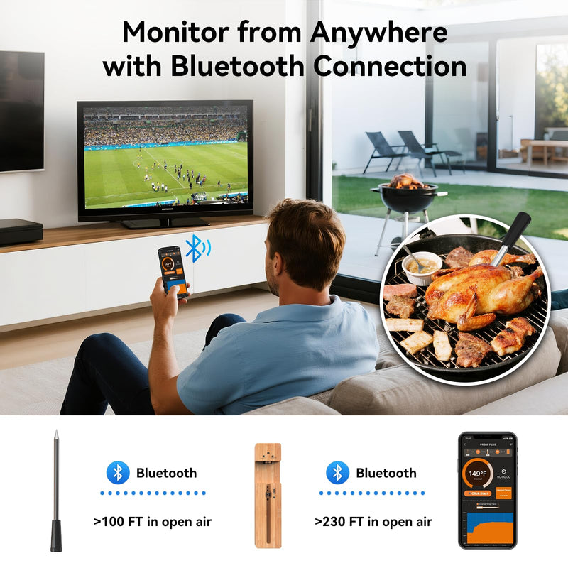 Smart Wireless Meat Thermometer, Bluetooth Food Thermometer for Grill, Remote Tracking and Accurate Temperature with APP Alerts, Perfect Gifts for Men, BBQ Lovers, Smoker 1 Probe