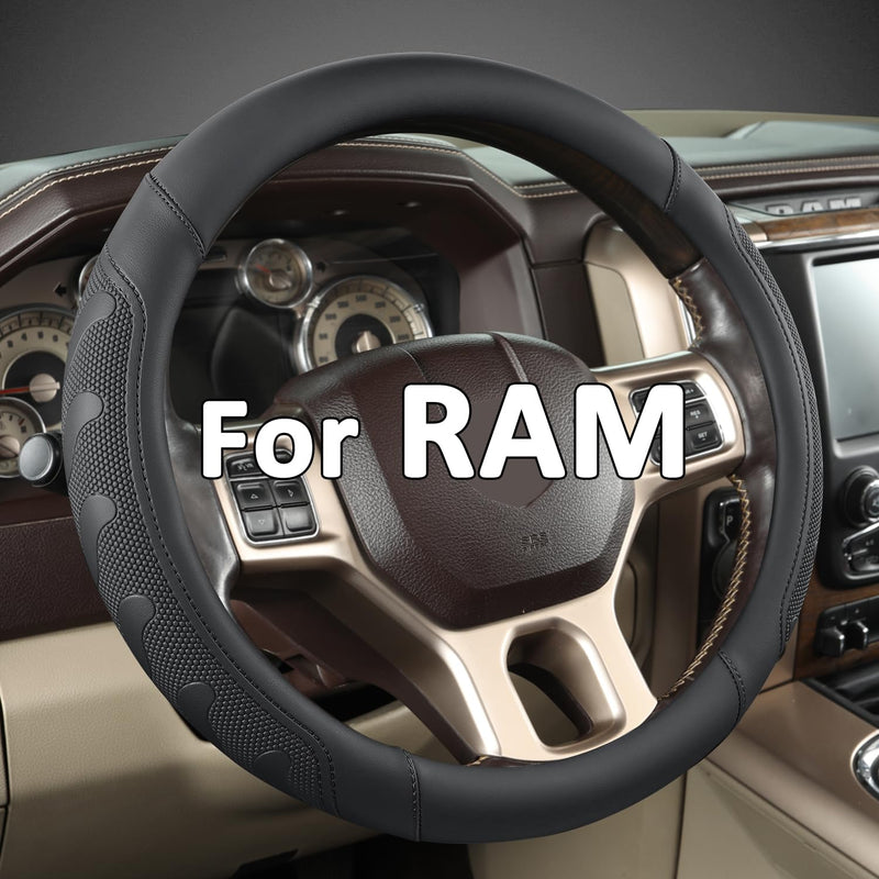 GIANT PANDA Car Steering Wheel Cover for RAM 1500 2500 3500, Compatible with Dodge RAM 15.5-16 inches - Black Large size (15.5''-16'') A-Black