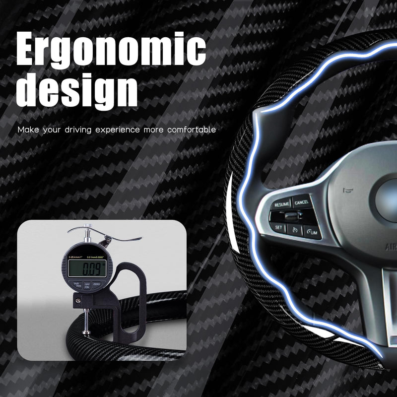 Carbon Fiber Steering Wheel Covers 3 Piece Clip on Steering Wheel Cover (Black) Black 14"-16"