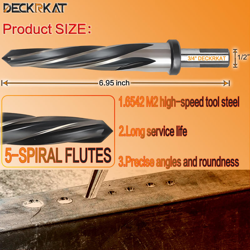 3/4" Reamer Drill Bit for Metal, M2 HSS Taper Reamer for Steel, Alloy, Wood, Plastic to Align, Enlarge Holes – 5-Spiral Flutes, 1/2" Non-Slip Shank, 19mm Car Reamer, Bridge Construction Reamer. 3/4"