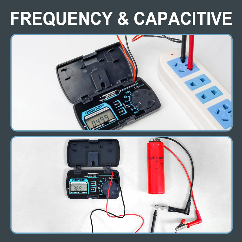 ALLOSUN Digital Multimeter Pocket Size DC AC Voltage Current Tester NCV Ohm Capacitance Frequency Diode and Continuity Test Auto Range (EM3085A (Upgraded)) EM3085