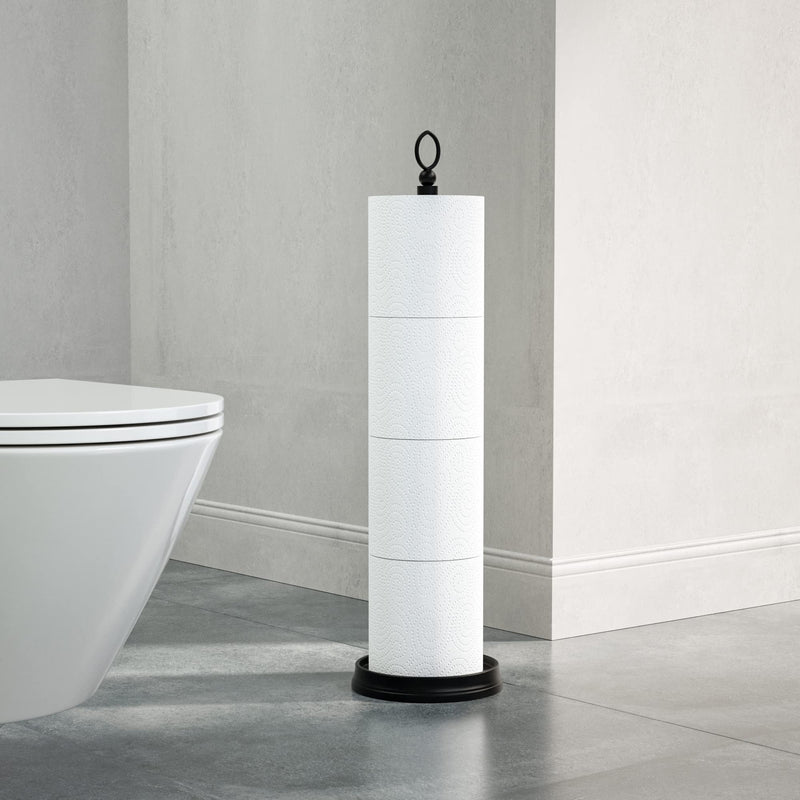 ROLABAM Heavy Weighted Toilet Paper Holder (with Reserve Function) Free Standing, Spare Toilet Paper Roll Storage Stand for Bathroom Total Height 22.5" ，Matte Black Matte Black