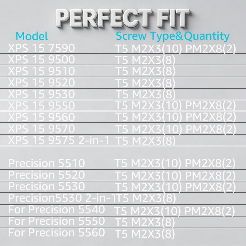10 x T5 Screws Torx M2x3,2 x PM Screws M2X8,Base Cover Badge Flap Screws for Dell XPS 9500 9510 9520 9530 9550 9560 9570;XPS 15 7590; 9575 2-in-1;Precision 5510 5520 5530 5540 5550 5560,Silver
