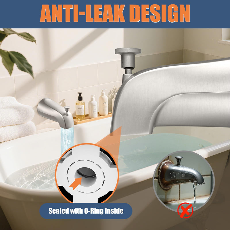 Universal Bathtub Tub Spout with Diverter, Fits 1/2" Slip-Fit Copper Pipe Connection, Pull Down Bathtub Faucet Spout Replacement, Easy Installation (Brushed Nickel) Brushed Nickel