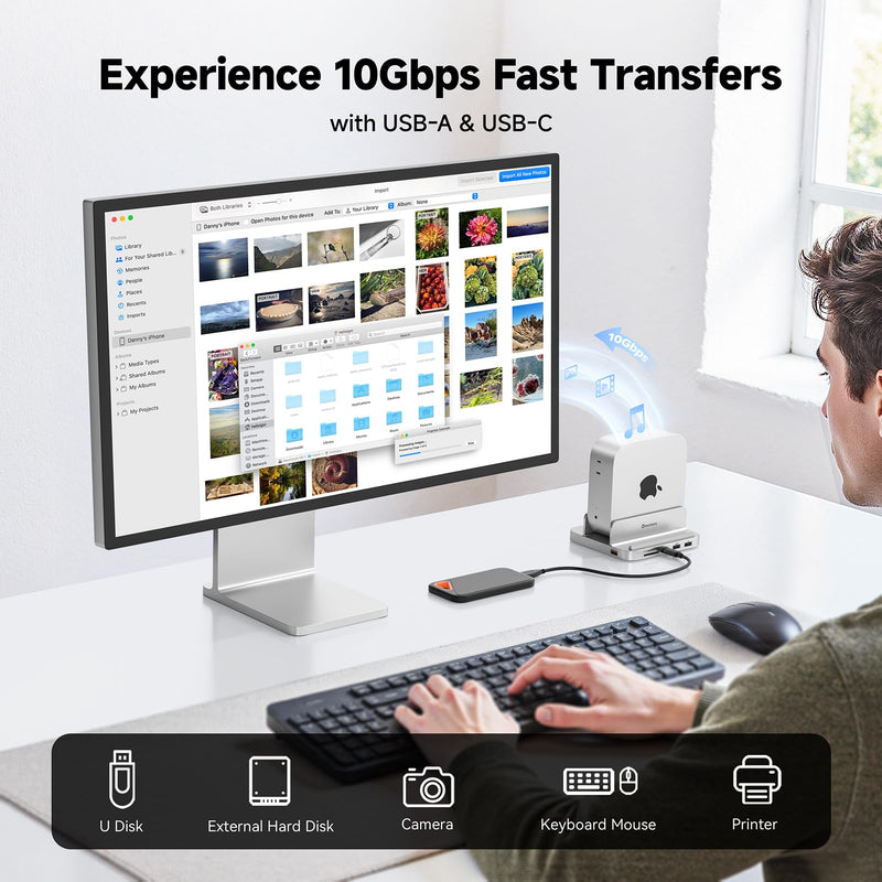Minisopuru iExpandMate MINI218B MAX Mac mini M4 Dock & Stand with 4K@60 HDMI, 4TB M.2 NVMe SSD Enclosure,10Gbps USB C/A, TF& SD, 2X USB A 2.0, Audio Jack, for Mac mini M4/M4 Pro 2024