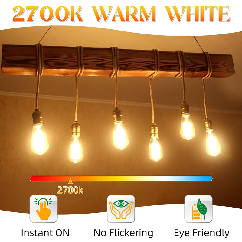 Edison Bulbs 60 watt LED Equivalent, Vintage Light Bulbs Non-Dimmable, 2700K Warm White, ST58 E26 LED Bulb, 90+ CRI, 6W 600LM, E26 Medium Base, Clear Glass, 12 Pack