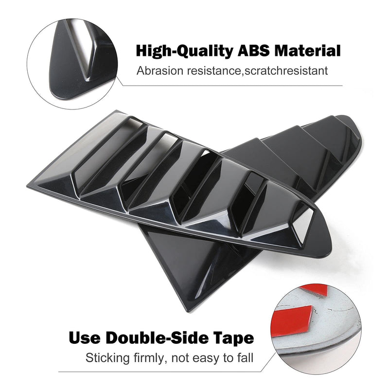 RT-TCZ Rear Quarter Side Window Scoop Louvers Sun Shade Cover Wind Vent Air Deflector Decoration Exterior Accessories for Ford Mustang 2015-2022,2PCS (Black) Black