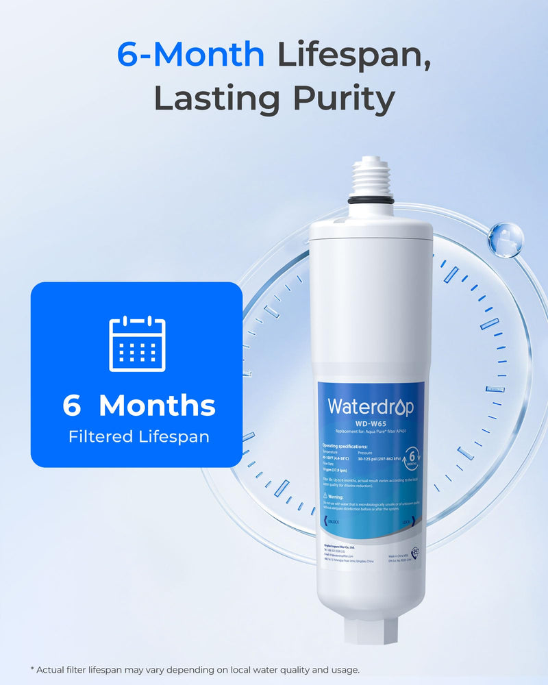 Waterdrop AP431 Replacement Cartridge for Aqua-Pure AP431, Pack of 1 | Hot Water Scale Inhibitor for AP430SS, Prevent Scale Accumulation and Protect Water Heaters