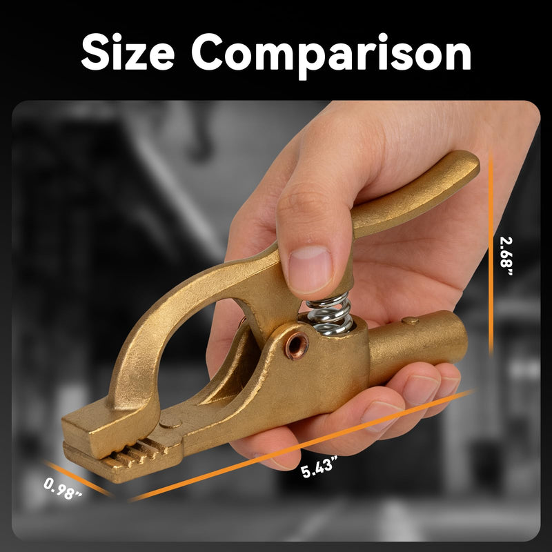 300 Amp Brass Welding Ground Clamp, 2-Pack Heavy Duty Earth Clamp with D-Shaped Serrated Jaws, Fits 1/0–2/0 AWG (50–70 mm²) Welding Cables