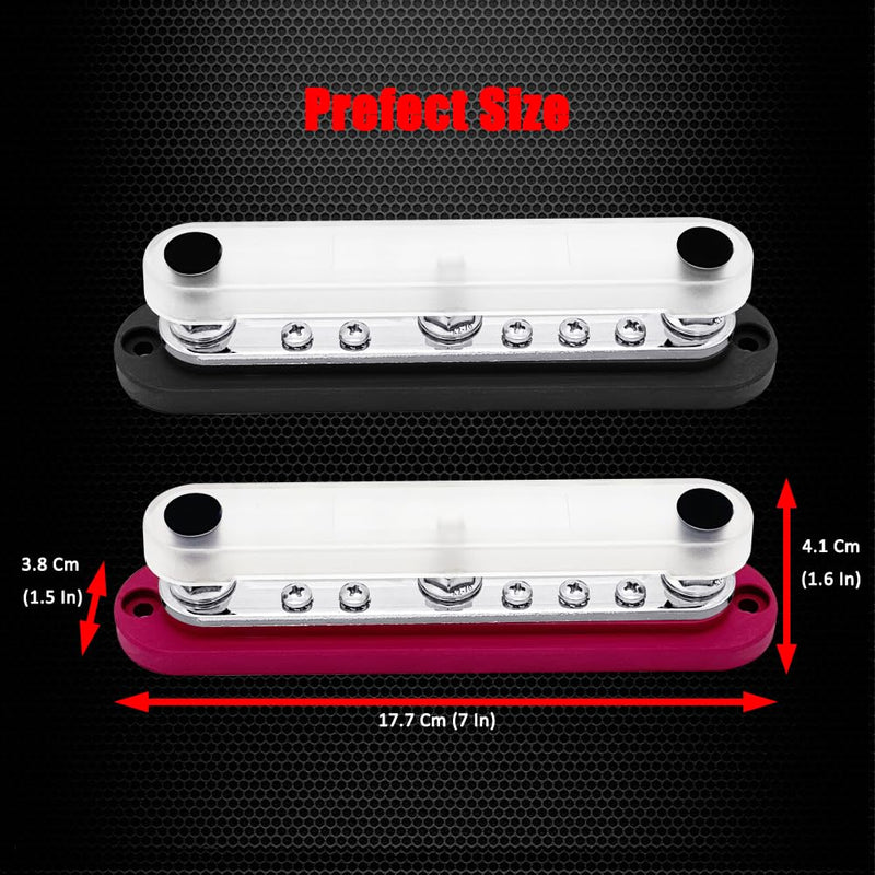 Ampper Power Distribution Block Bus Bar 12V, 3 x M8 (5/16") Studs & 10 x M4 (#8) Terminal Screws, 7" HD 200A Marine BusBar Battery Distribution Block W/Cover (Red & Black) Red & Black 3M8+10M4