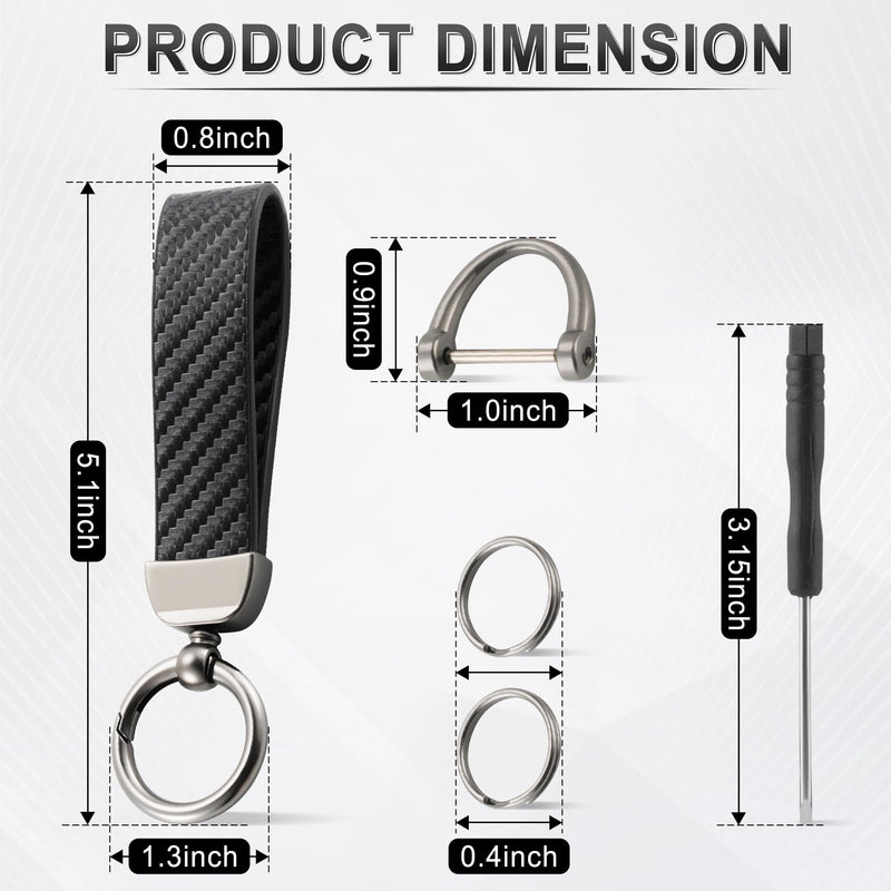 JUSTTOP Leather Keychain, Carbon Fiber Car Key Chain with Anti-Lost D-Ring and 2 Key Ring, Car Accessories (Black) Carbon Fiber-black