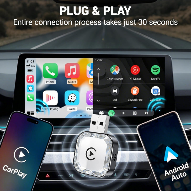 2026 Wireless CarPlay Android Auto Adapter, 2-in-1 Wireless CarPaly Dongle, Fast Auto-Connect, Vented Cooling, Plug and Play for OEM Factory Wired CarPlay Vehicles Black