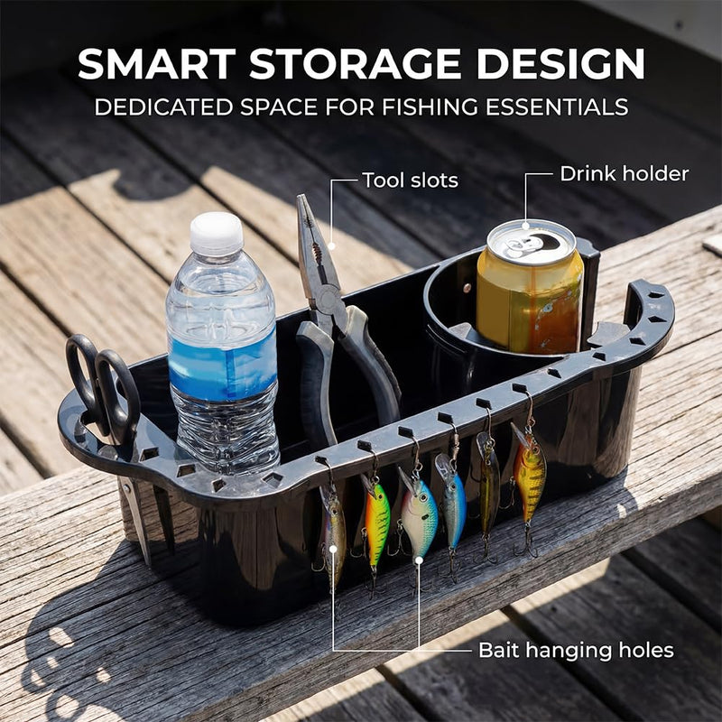 Boat Caddy Organizer, 2 Pack Multifunctional Marine Storage Caddy with Rubber Tabs, Boat Cup Holder Organizer for Boat, Kayak, Pontoon, Bass Boat, Jon Boat, Includes 2 Cup Coasters