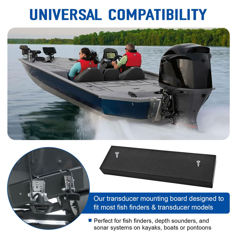 Transducer Mounting Board, Boat Transom Mounting Plate for Fish Finders & Transducers, 12" X 3.5" X 3/4", Transducer Mount Block Hardware Kit, Universal, Marine-Grade, Black, 1 Pack