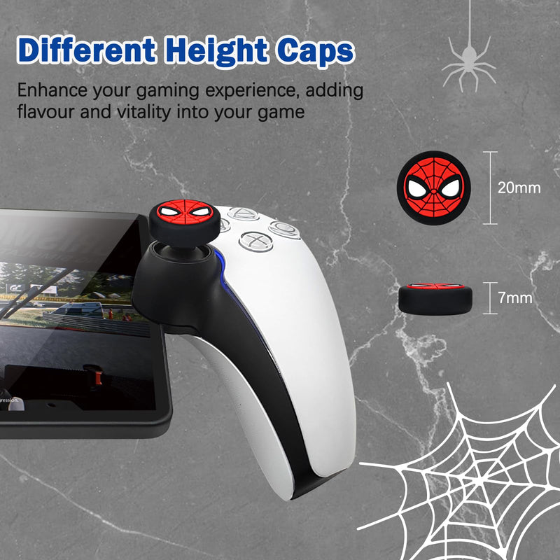 DLseego Thumb Grips Caps for Playstation Portal Remote Player, Full Protection Anti-Slip & Anti-Scratch Anti-Fingerprint Protective Cartoon Button Cap Cover 4 Thumb Stick Caps - Black Spiders Black 1