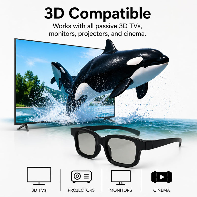 3D Glasses 6-Pack Passive – Circular Polarized - RealD Cinema Compatible – Comfortable, Non-Flicker Viewing for 3D TV, Projectors & Home Theater