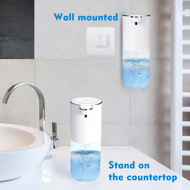 Automatic Foaming Soap Dispenser, Touchless Foam Hand Soap Dispenser for Bathroom, 4-Level Adjustable,13.5oz/400ml, Wall Mounted, Rechargeable White+transparent