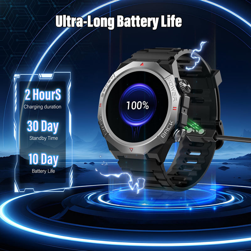 Military Smart Watches for Men(Answer/Make Calls), 1.39"HD Fitness Watch, 24/7 Heart Rate Sleep Monitor, Smart Watch for Men 110+ Sport Modes, 30Day, IP68 Waterproof Smartwatch for Android iOS Jet black