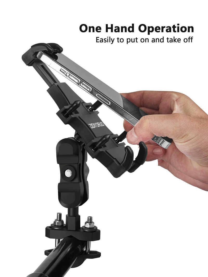 ATV Phone Holder, Quad Phone Mount, 8 Clamps Holds 4.7-7.1" Phones, One Hand Operation Motorcycle Phone Clip for 7/8-9/8" Handlebar,Compatible with Yamaha Polaris Honda Can Am ATV/motor phone holder